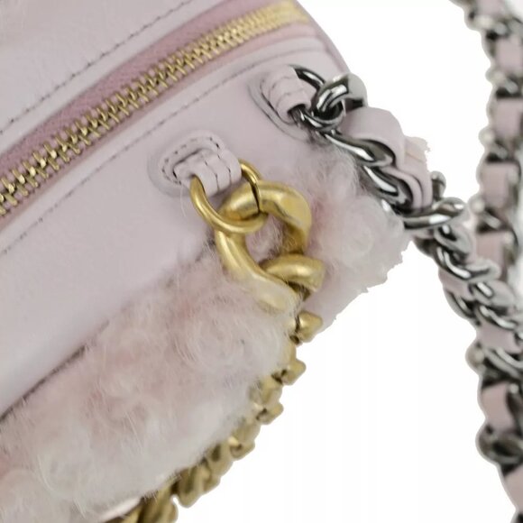 CHANEL 19 CC Logo Round Chain Shoulder Bag Shearling Leather Pink GHW 382RK077 - Picture 10 of 16